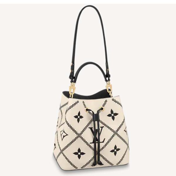 Louis Vuitton LV Women NéoNoé MM Bucket Bag Beige Embroidered Embossed Grained Cowhide