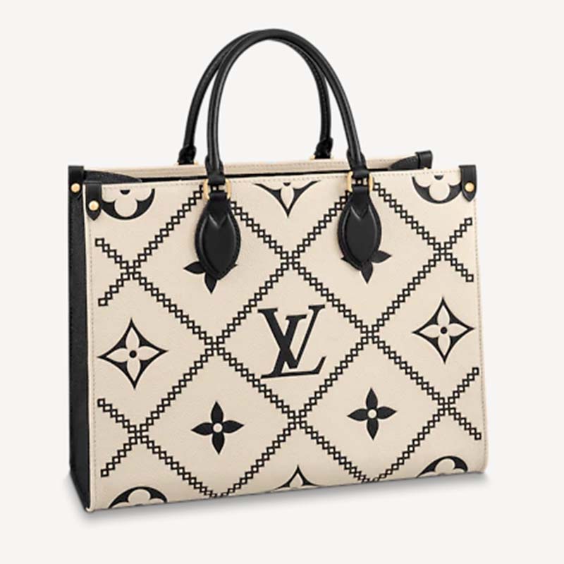 Louis Vuitton LV Women OnTheGo MM Tote Bag Beige Embossed Supple