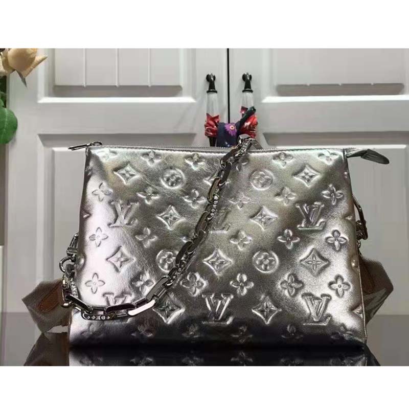 Silver Sequin and Monogram Embossed Silver Lambskin Coussin BB Gold  Hardware, 2022