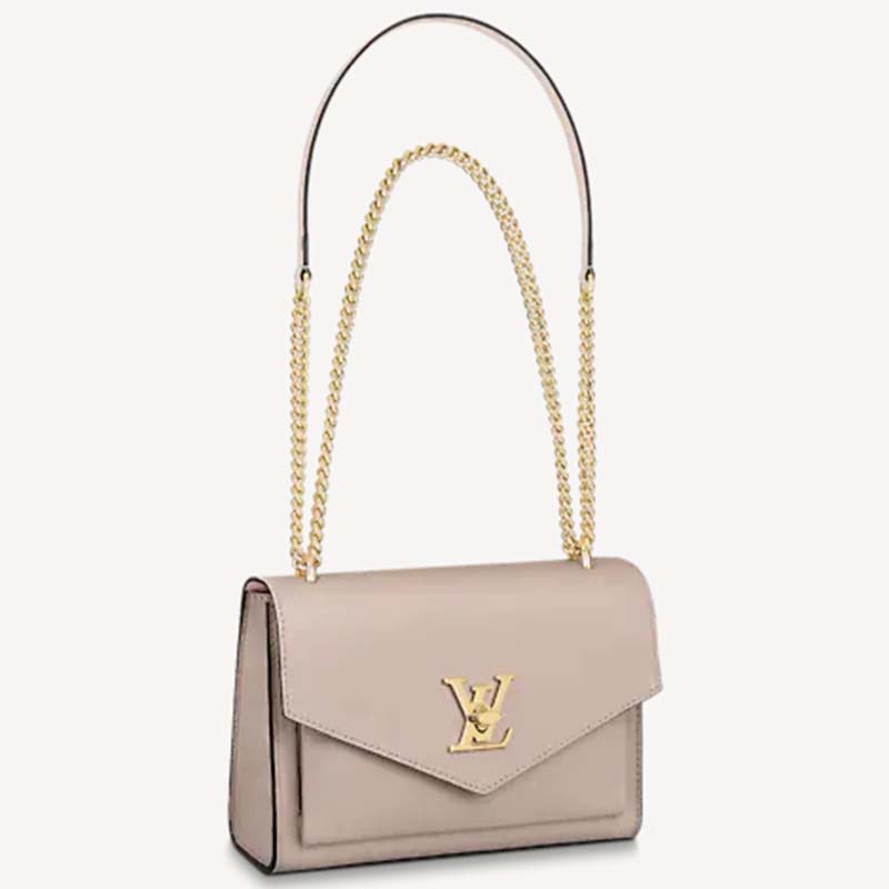 Louis+Vuitton+Mylockme+Chain+Shoulder+Bag+Greige+Grey%2CBeige+