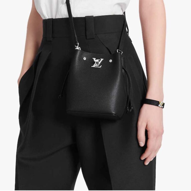 Louis Vuitton LV Women Nano Lockme Bucket Bag Black Grained Calf ...