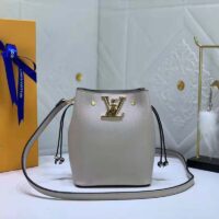 Louis Vuitton LV Women Nano Lockme Bucket Bag Greige Beige Grained Calf (10)