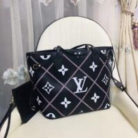 Louis Vuitton LV Women Neverfull MM Tote Black Pink Grained Cowhide Leather (2)