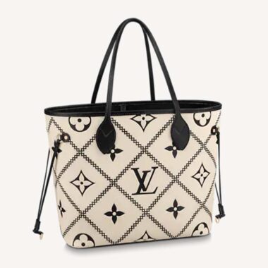 Louis Vuitton LV Women Neverfull MM Tote Crème Beige Grained Cowhide Leather