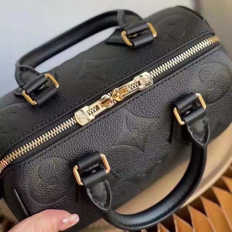 AAA Quality Louis Vuitton Speedy Bandouliere 25 Handbag Embossed Grained  Cowhide Leather Black M58273