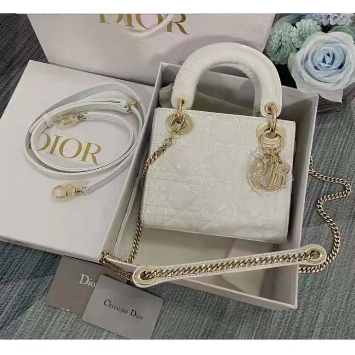 Mini Lady Dior Bag Latte Patent Cannage Calfskin