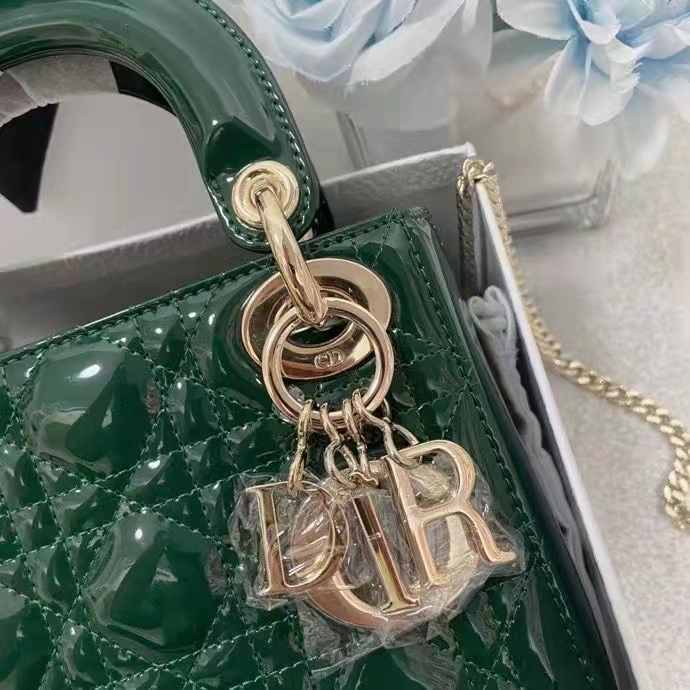 Mini Lady Dior Bag Pine Green Patent Cannage Calfskin