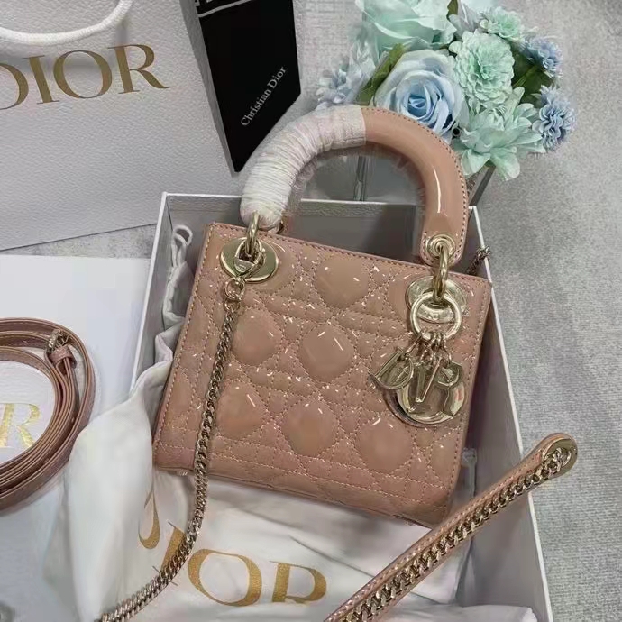 Dior Mini Lady Dior Rose Des Vents Patent Bag