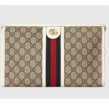 Gucci Unisex Ophidia Toiletry Case Beige Ebony GG Supreme Canvas Double G