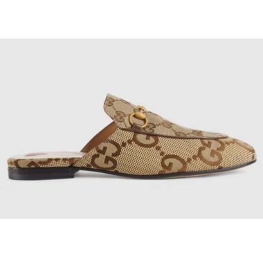 Gucci Unisex jumbo GG Princetown Slipper Camel Ebony Jumbo GG Canvas