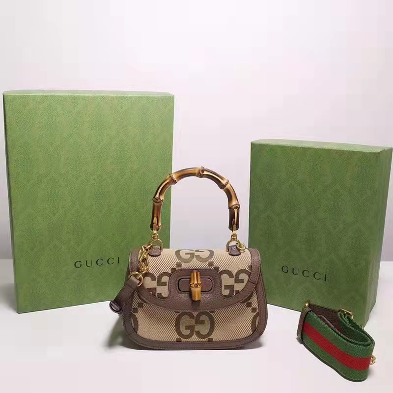 Gucci Bamboo 1947 jumbo GG mini bag in camel and ebony canvas