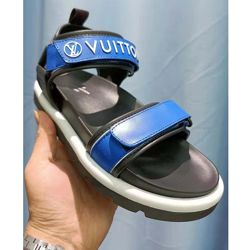 LOUIS VUITTON Calfskin Monogram Pool Pillow Flat Comfort Sandals 38 Blue  1215690