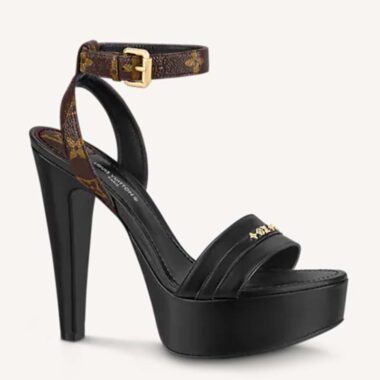 Louis Vuitton Women Afterglow Platform Sandal Black Calf Leather Patent Monogram Canvas