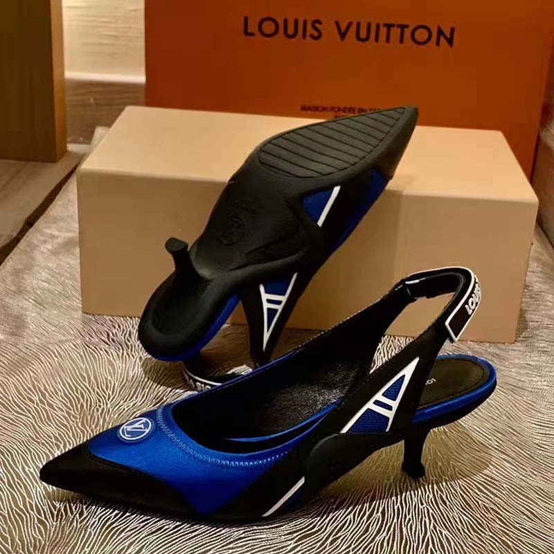 Louis Vuitton Blue Satin & Leather Archlight Slingback Pumps Sz38