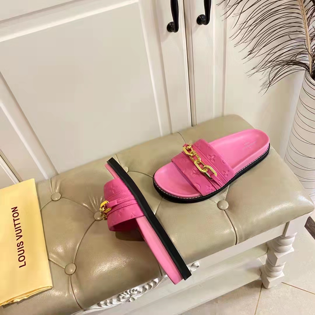 Louis Vuitton Women Sunset Flat Comfort Mule Pink Monogram Embossed Calf  Leather - LULUX
