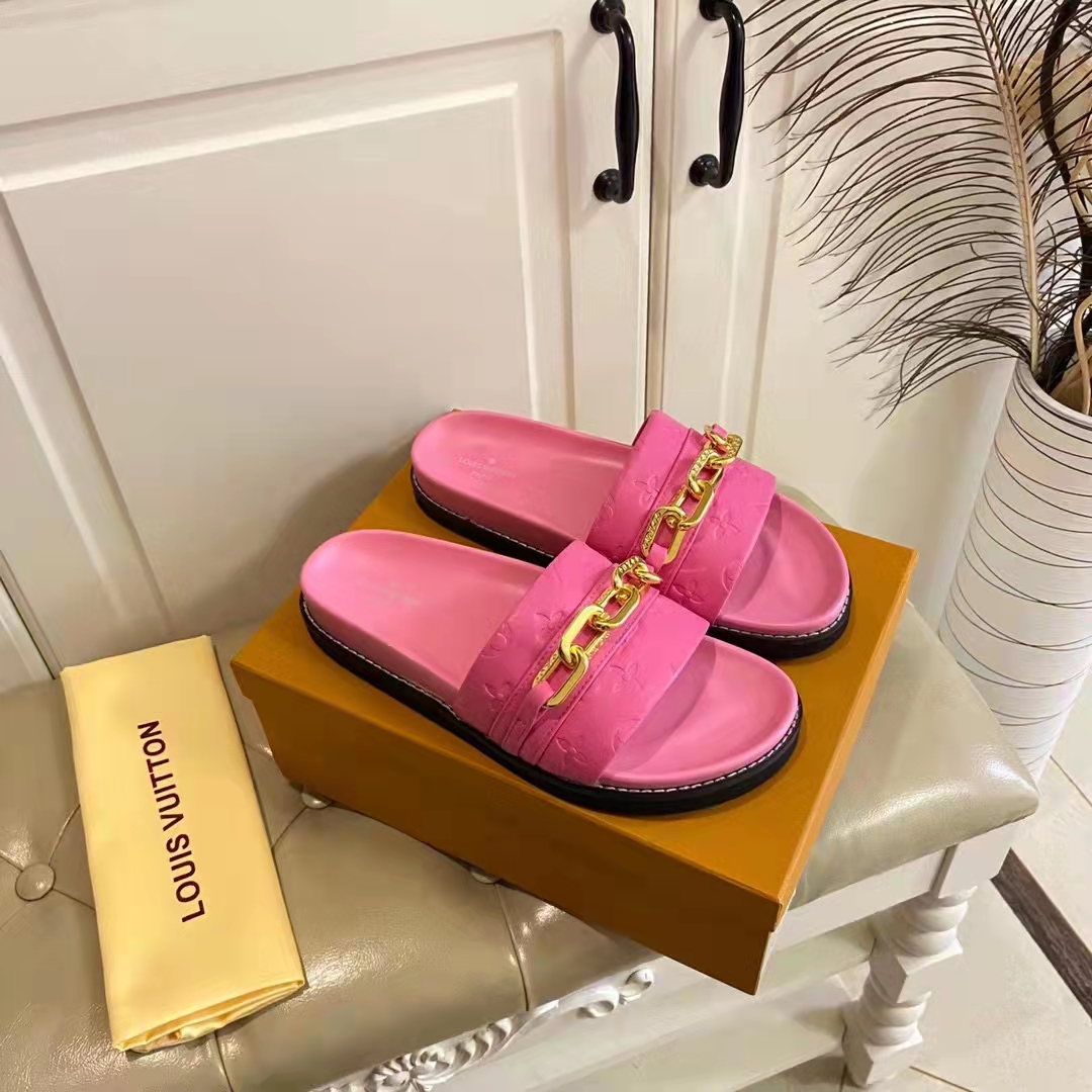 Louis Vuitton Lockit Line Mule Flat Sandals Paddock Motif Pink