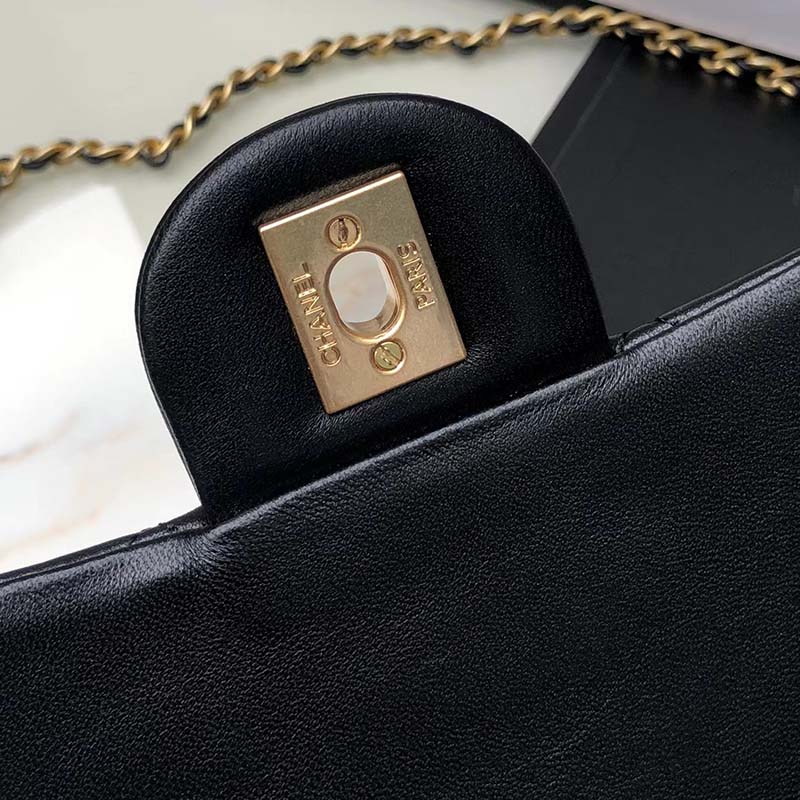 Mini flap bag, Calfskin & gold-tone metal, white — Fashion | CHANEL