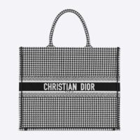 Dior Women Book Tote Black and White Houndstooth Embroidery