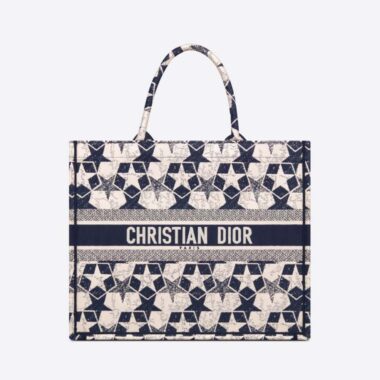 Dior Women Large Dior Book Tote Blue and White Dior Etoile Embroidery