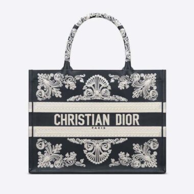 Dior Women Medium Dior Book Tote Blue Cornely-Effect Embroidered Calfskin