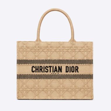 Dior Women Medium Dior Book Tote Natural Cannage Raffia