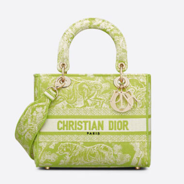 Dior Women Medium Lady D-lite Bag Lime Toile De Jouy Reverse Embroidery