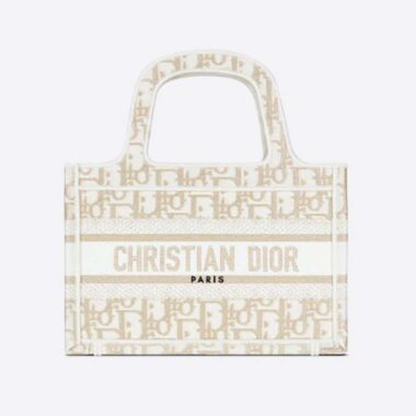 Dior Women Mini Dior Book Tote Gold-Tone Dior Oblique Embroidery