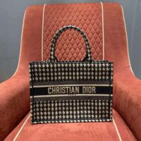 Dior Women Small Dior Book Tote Black Houndstooth Embroidery (1)