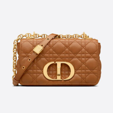 Dior Women Small Dior Caro Bag Cognac-Colored Supple Cannage Calfskin