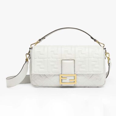 Fendi Women Iconic Large Baguette Leather Bag-White