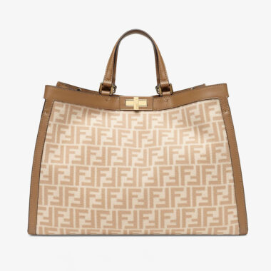 Fendi Women Medium Peekaboo X-Tote Beige FF Wool Bag