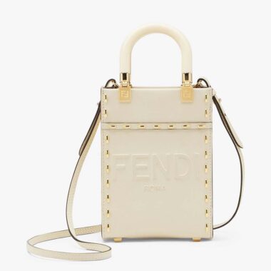 Fendi Women Mini Sunshine Shopper White Leather Mini Bag