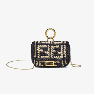 Fendi Women Nano Baguette Charm Black Raffia Charm