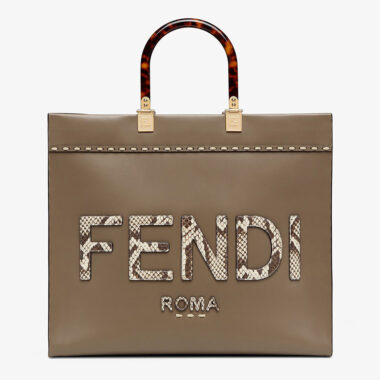 Fendi Women Sunshine Medium Gray Leather and Elaphe Shopper