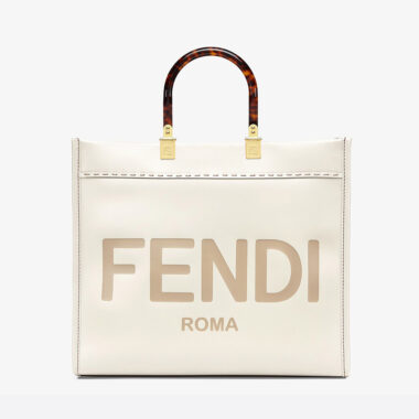 Fendi Women Sunshine Medium Leather Shopper-White