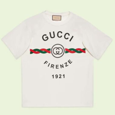 Gucci GG Women Cotton Jersey 'Gucci Firenze 1921' White T-Shirt Crewneck Oversize Fit