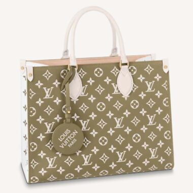 Louis Vuitton LV Women OnTheGo MM Tote Bag Green Printed Embossed Grained Cowhide