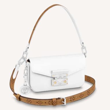 Louis Vuitton LV Women Swing White Calfskin Leather Monogram Canvas S Lock