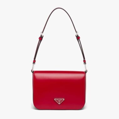 Prada Women Brushed Leather Shoulder Bag-Red