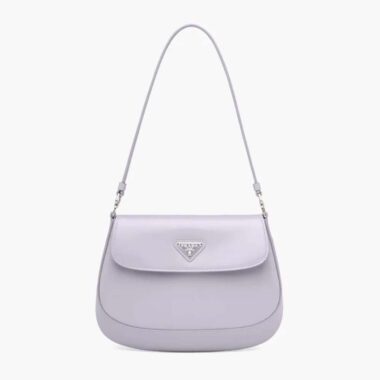 Prada Women Cleo Brushed Leather Shoulder Bag with Flap-Purple