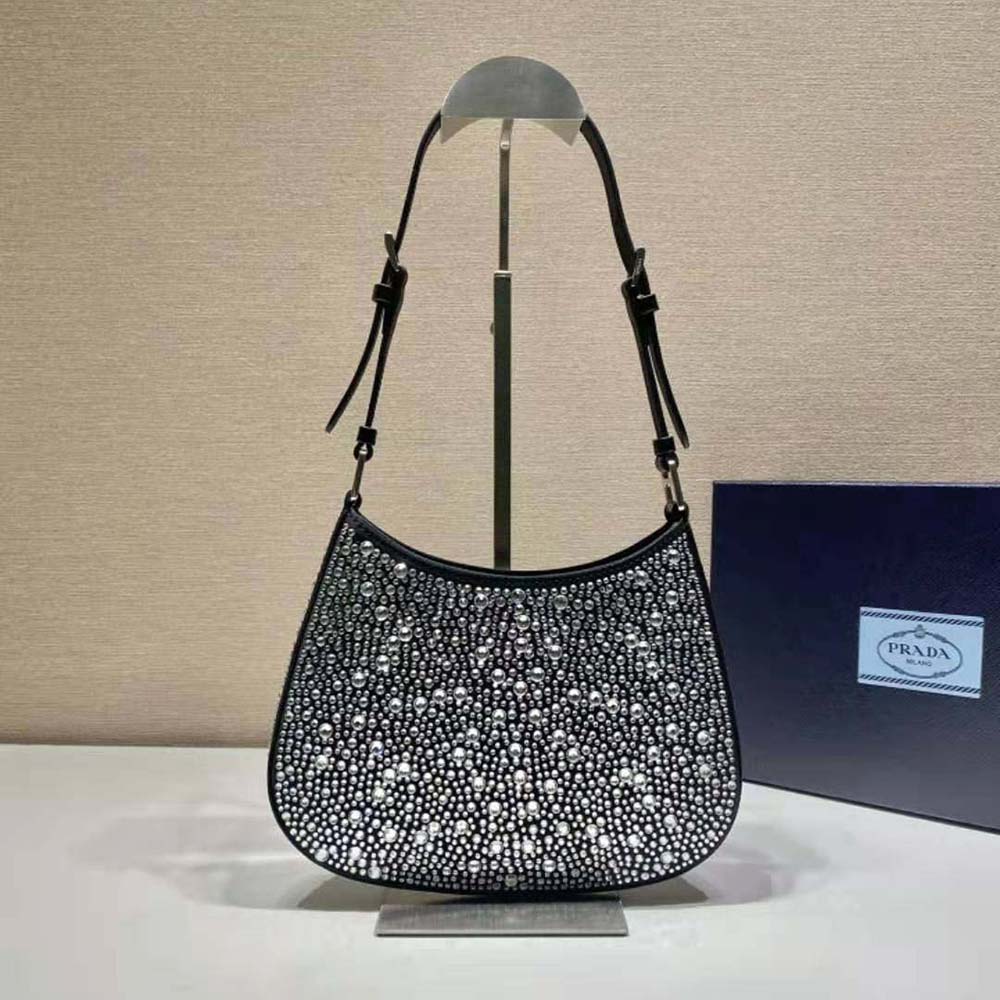 Prada Cleo Satin Bag With Appliqués Crystals (Black) – The Luxury Shopper