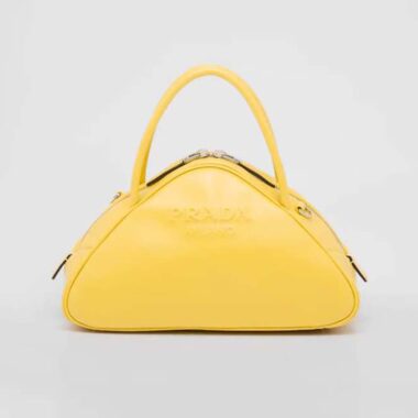 Prada Women Leather Prada Triangle Bag-Yellow