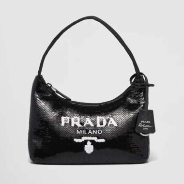 Prada Women Re-Edition 2000 Sequined Re-Nylon Mini-Bag-Black