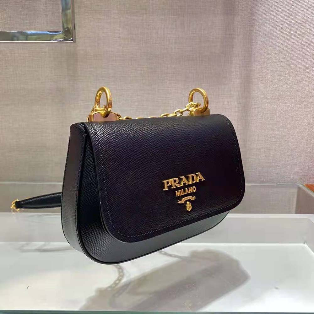 Prada Ladies Black Pattina Saffiano Leather Shoulder Bag 1BD298