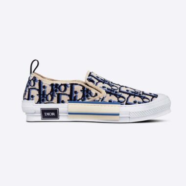 Dior Men B23 Slip-on Sneaker Beige Black and Navy Blue Dior Oblique Tapestry