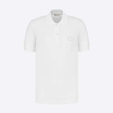 Dior Men CD Icon Polo Shirt White Cotton Pique