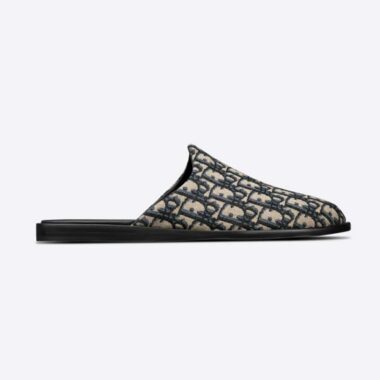 Dior Men Indior Mule Beige and Black Dior Oblique Jacquard