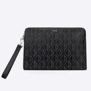 Dior Unisex CD Pouch Black CD Diamond Canvas DIOR Signature