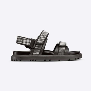 Dior Women Dioract Sandal Black Technical Fabric and White Resin Pearls