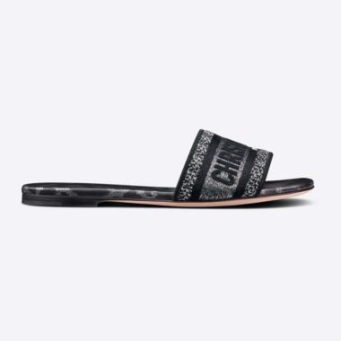 Dior Women Dway Slide Gray Mizza Embroidered Cotton and Metallic Thread